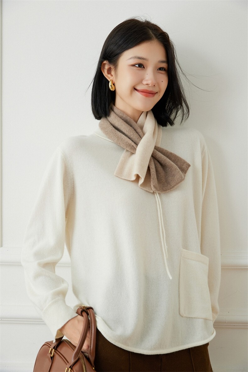 新中式女polo领纯山羊绒衫2025秋冬新款宽松针织打底毛衣娃娃,女装羊绒衫,江帆羊绒