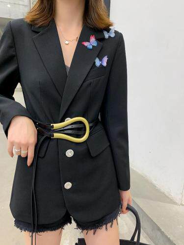 新款时尚蝴蝶配腰带西装，女装西装，蓝衣可