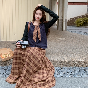 韩系独特套装女秋季2025新款爆款高级感时尚格子半身裙马甲两件套图片