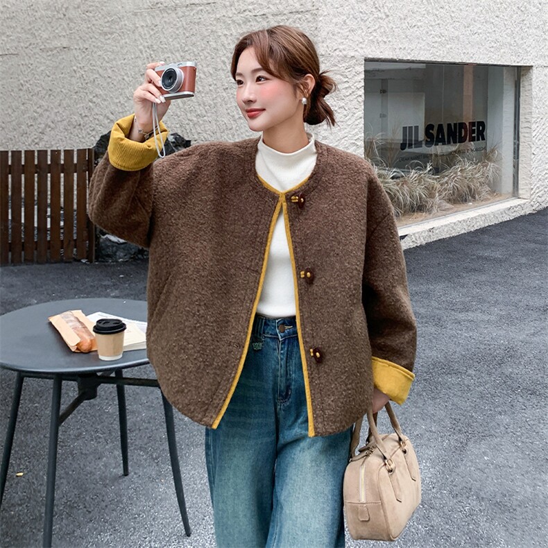 复古撞色短款羊羔毛外套2c309-2560-p185-k278,女装毛呢外套,2C309
