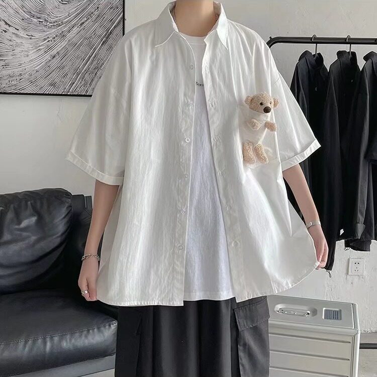 公仔小熊短袖衬衫男女夏季韩版潮流宽松潮牌cleanfit休闲情侣衬衣,男装T恤,星座1210-1