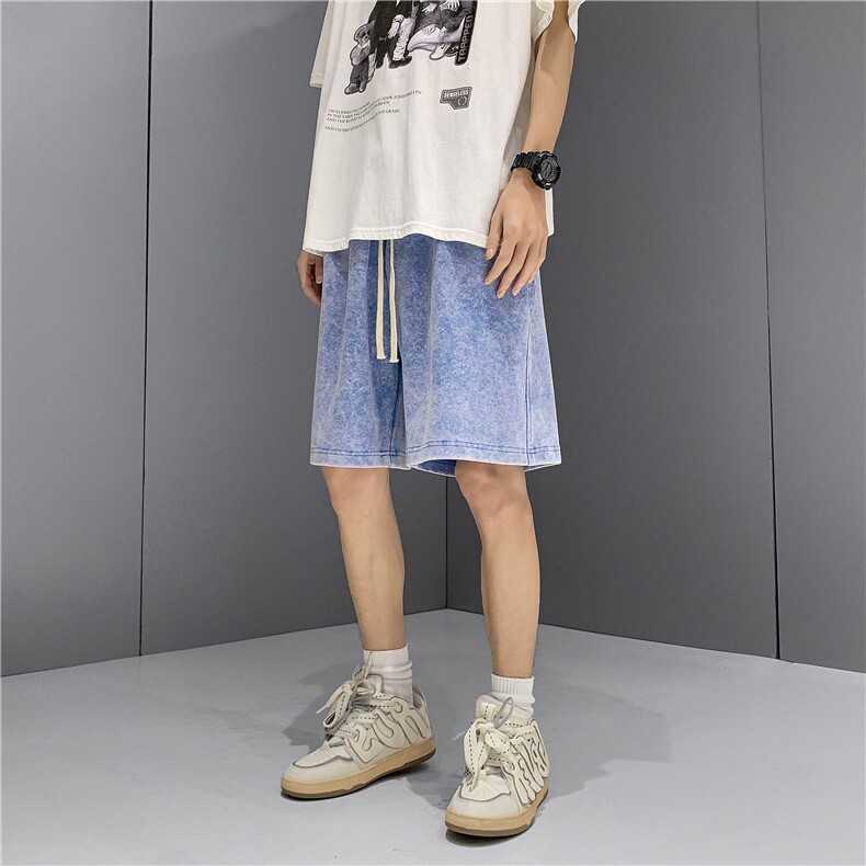 新款重磅纯棉水洗蜡染短裤5色M~5XLXZ604-DK100-P45控58,男装牛仔裤,星座604