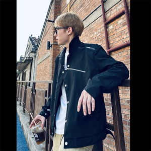 秋季新款不规则斜排扣拉链翻领夹克小众设计高级感外套JK11-P68图片