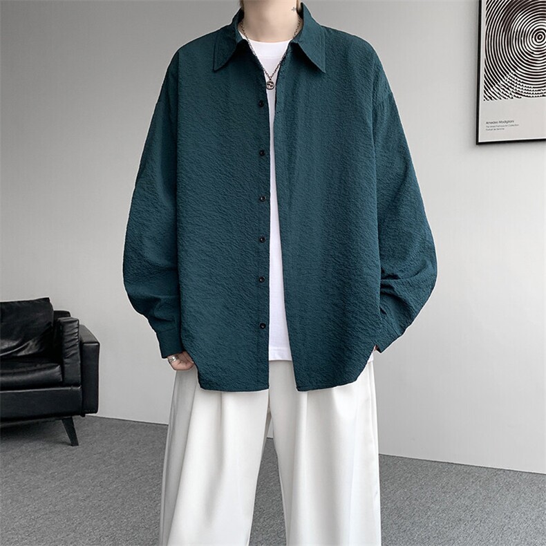 8XL-M泡泡纱盐缩肌理长袖衬衫男夏季冰丝外套防晒衬衣CS29007P40图片