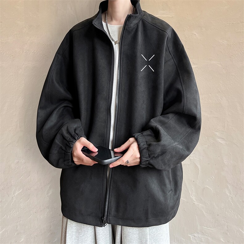 麂皮绒夹克男大码立领褂子外套JK85305-P68 加绒款-P78图片