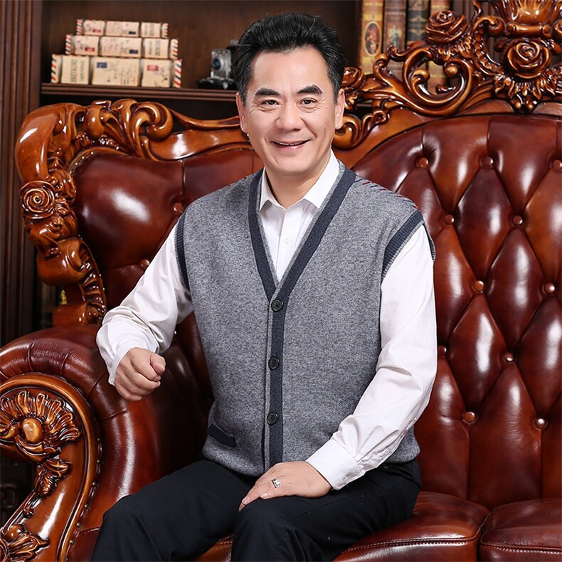 2024秋冬新款中老年男款V领拼色开衫背心马甲,男装羊绒背心,衣恋羊绒