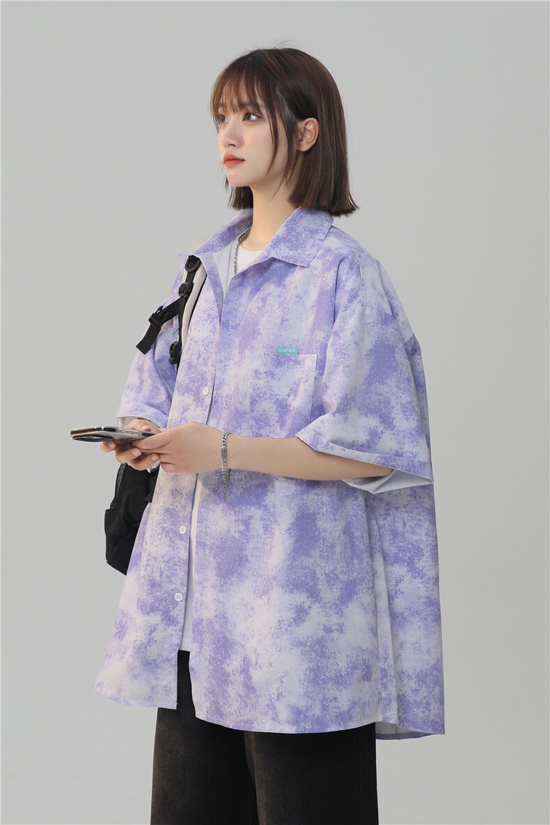 XZ-230-1CS309夏新款中性风简约轻奢水墨扎染休闲短袖衬衫P45控58,男装衬衫,星座230-1