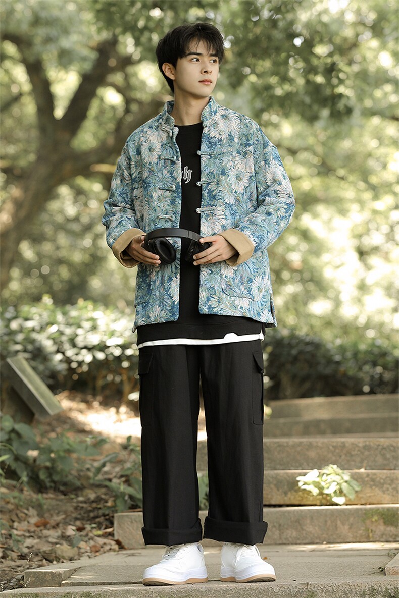 新中式风油画提花盘扣加厚立领夹克长袖休闲外套JK93,男装夹克,星座305A（原312A-1）