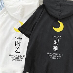 LD54047-P45 连帽短袖t恤男大码胖子带帽五分袖中袖图片