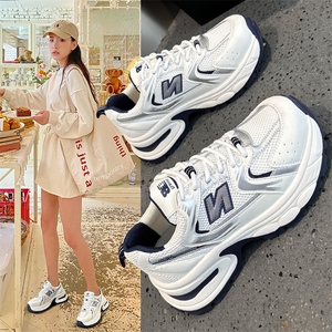 真皮老爹鞋女2024春季新品韩版厚底百搭N字休闲运动慢跑鞋潮女图片