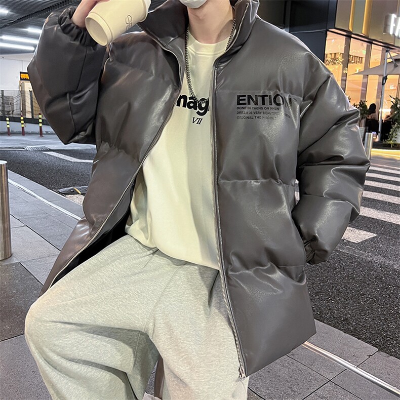 新款立领pu皮印花棉衣男秋冬季加厚面包服外套保暖棉服MY621-P115,男装棉衣,星座505-3