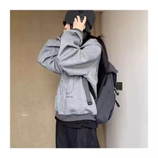 春季新品简约风拉链韩版宽松纯色休闲开衫连帽卫衣女外套叠穿帽衫，女装短外套，星座506A