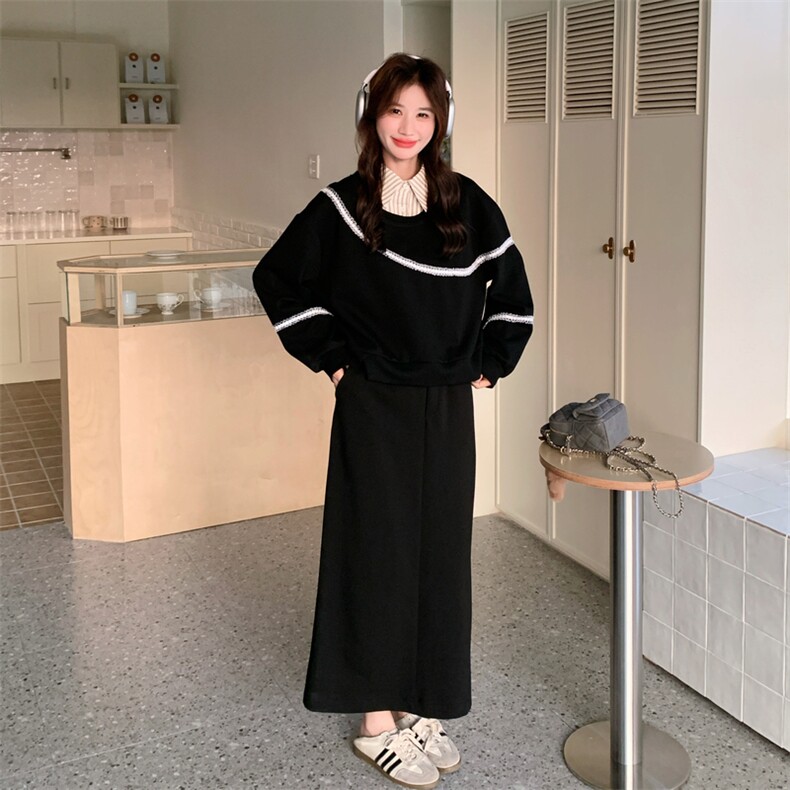 26春新款现-韩系假两件衬衫领卫衣裙套装2610-P170K278,女装套装/套裙,2B190