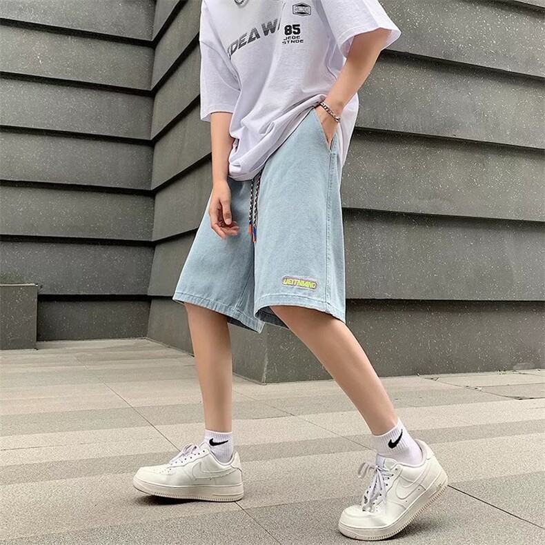 夏季五分牛仔裤男士韩版修身阔腿裤N479P32图片