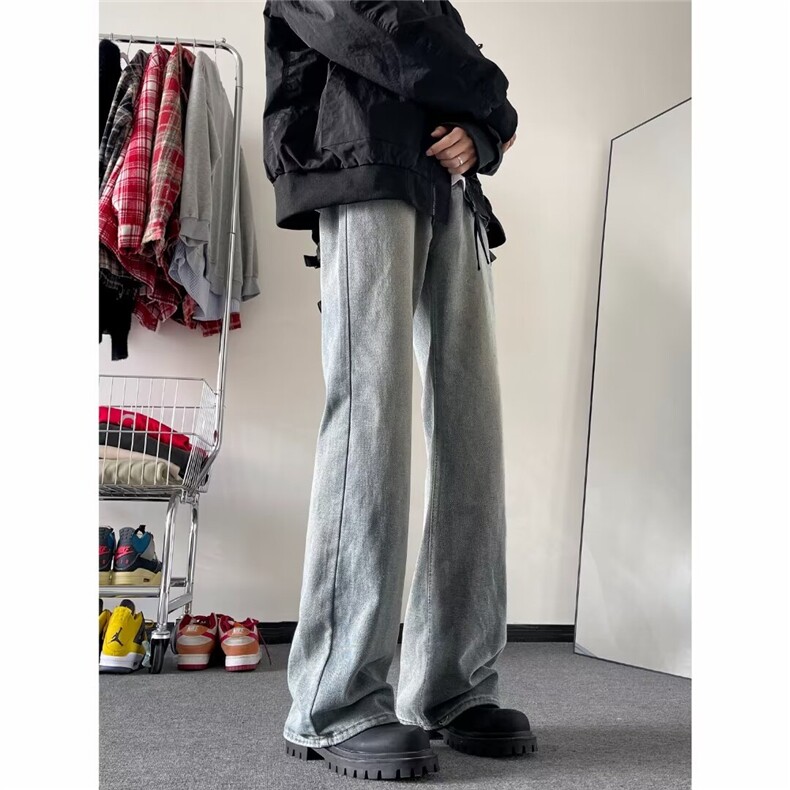 港风新款美式街头复古水洗黄泥染牛仔裤男微喇长裤nz220p45,男装牛仔裤,电商D315