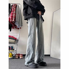 港风新款美式街头复古水洗黄泥染牛仔裤男微喇长裤nz220p45，男装牛仔裤，电商D315