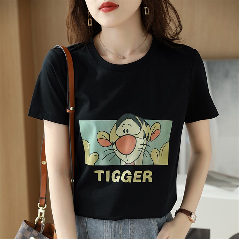 跳跳虎烫画夏季时尚小众个性棉T,女装T恤,元素羊绒