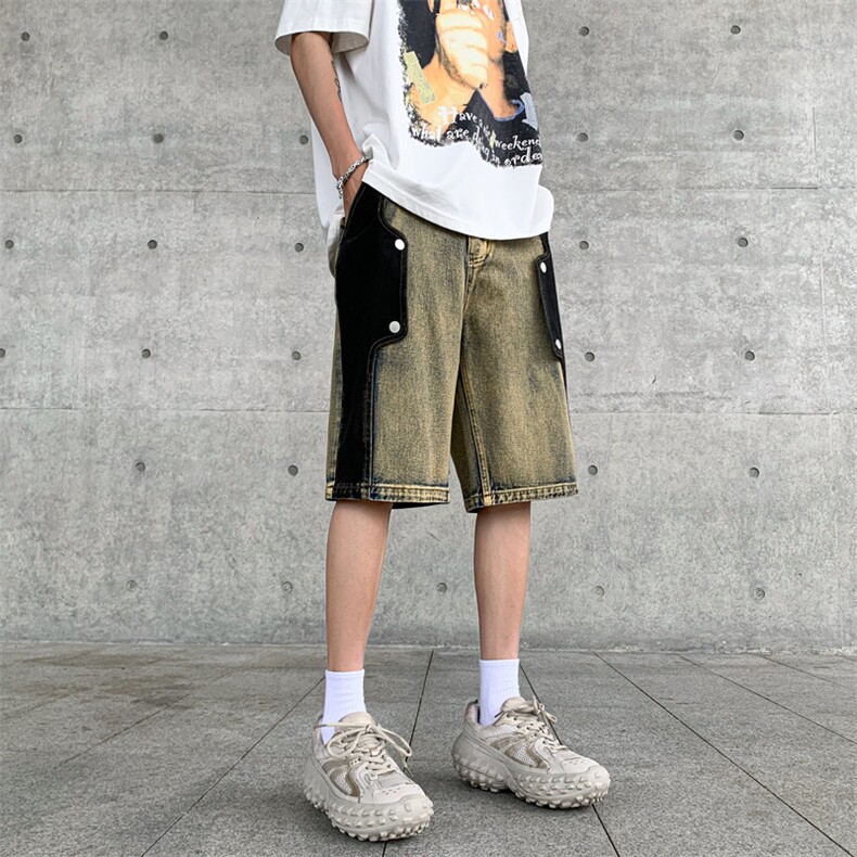 B221美式ins高街暗黑小众个性款牛仔短裤五分裤LK23100-P60控78,男装牛仔裤,电商B221
