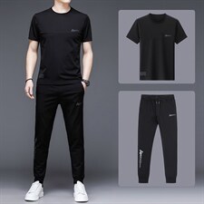 中老年运动套装男夏季薄款短袖圆领休闲装中年运动服男士两件套，男装休闲套装，电商B212（原钱塘6029）