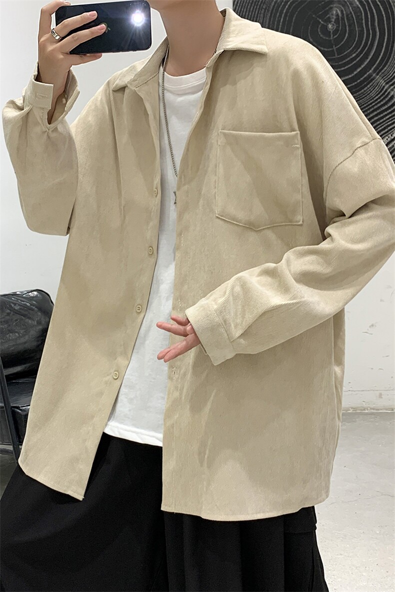 秋装现货灯芯绒纯色港风男装宽松衬衫上衣D201-DM80-P45,男装衬衫,电商D321-1