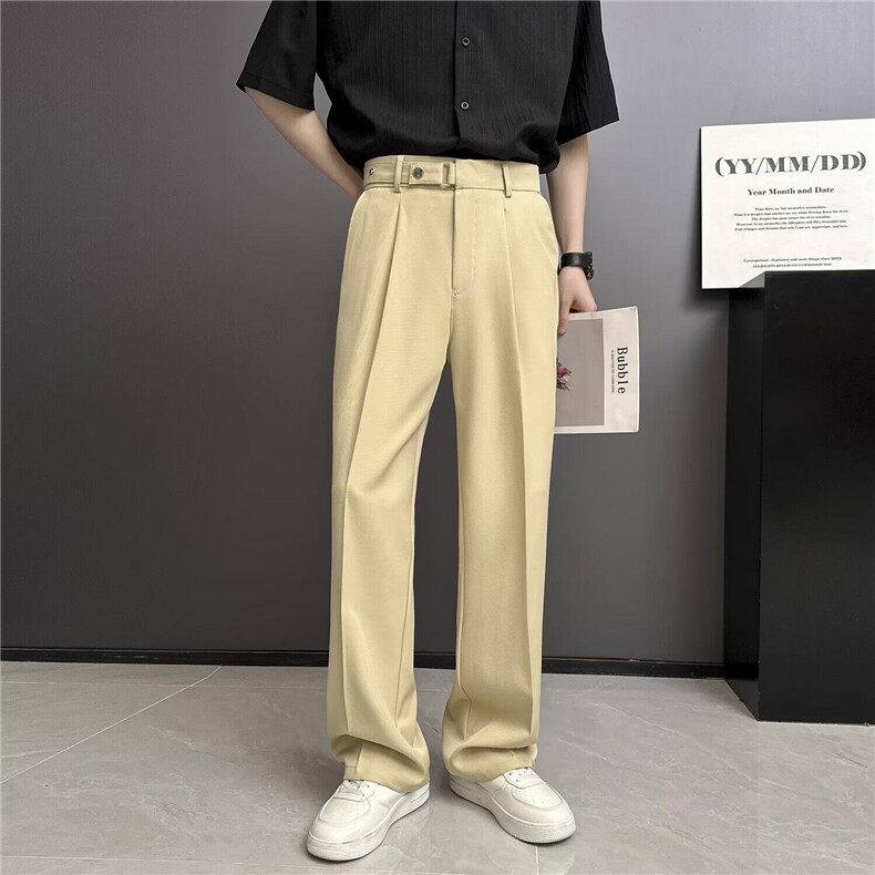 黑色西装长裤男潮直筒宽松垂感vibe拖地裤美式高街cleanfit长裤男，男装西服套装，星座410-7