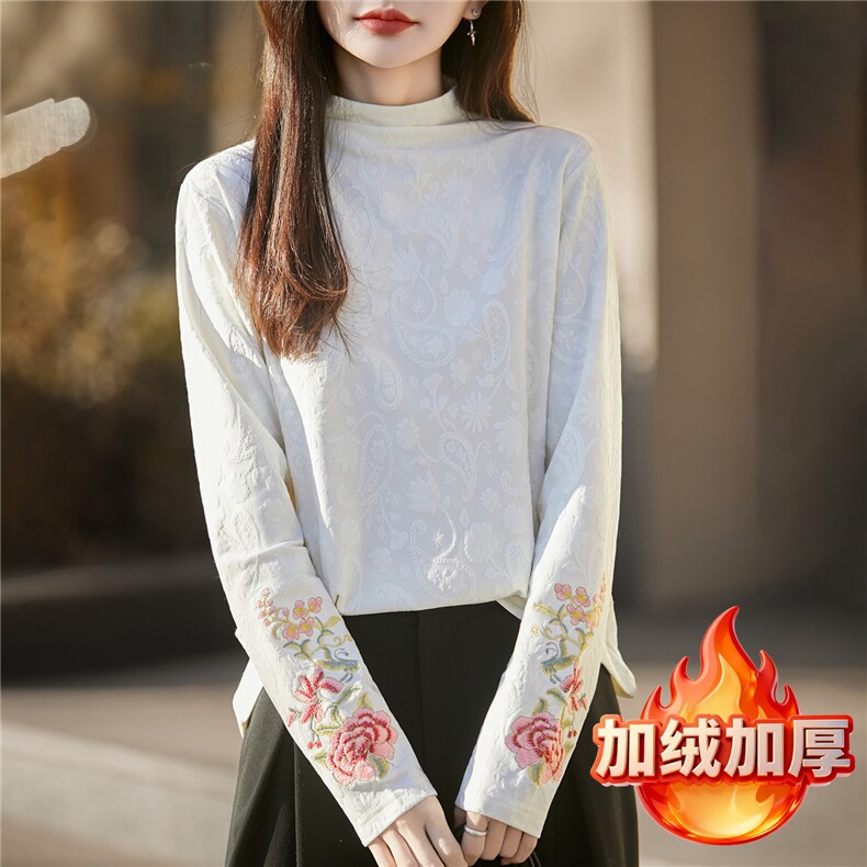 2025年秋季时尚通勤简约休闲加绒绣花半高，女装针织衫/毛衣，朝贺羊绒