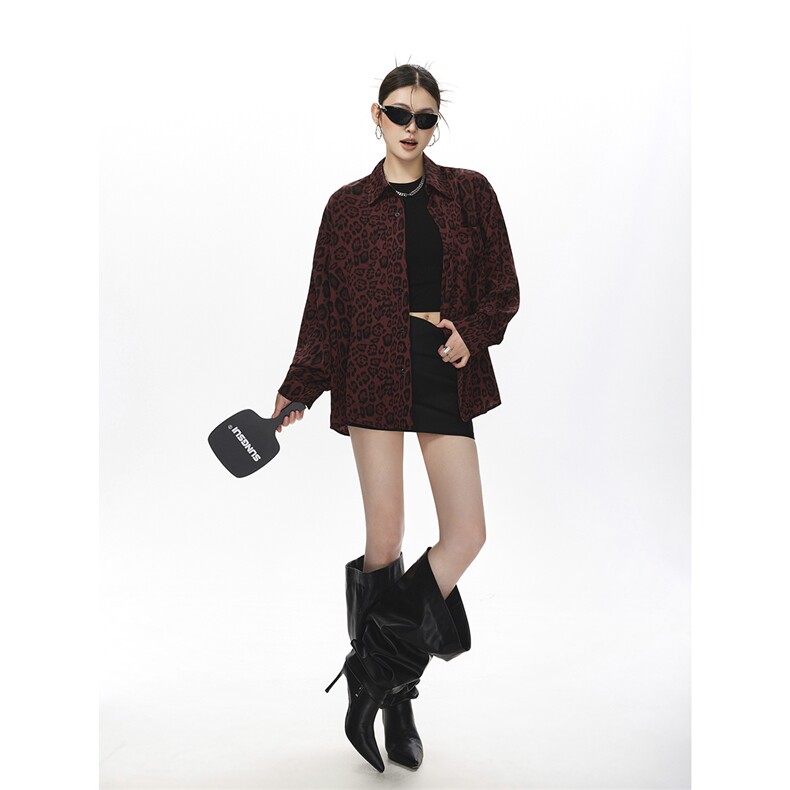 野性豹纹长袖衬衫大码M-5XL聚酯纤维衬衫中性CS78728P35控58，男装衬衫，星座226-1