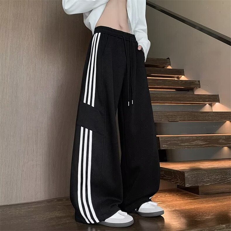 美式高街垂感卫裤男款秋冬季潮牌加绒宽松直筒阔腿运动休闲长裤子,男装休闲裤,星座1013-1