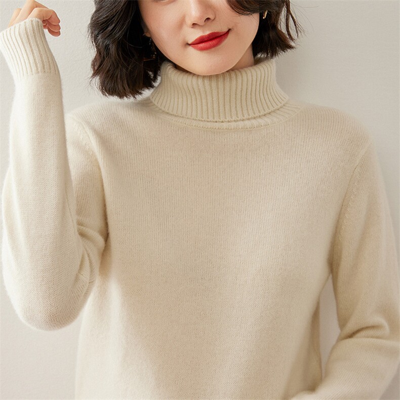 冬季新款山羊绒衫女士高领加厚打底毛衣冬季保暖宽松套头针织衫,女装羊绒衫,德尔信羊绒