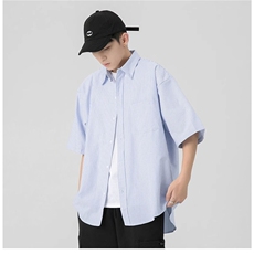 日系条纹衬衫短袖男女夏季新款宽松休闲男生衬衣外套CDA03-P28，男装T恤，星座208-5