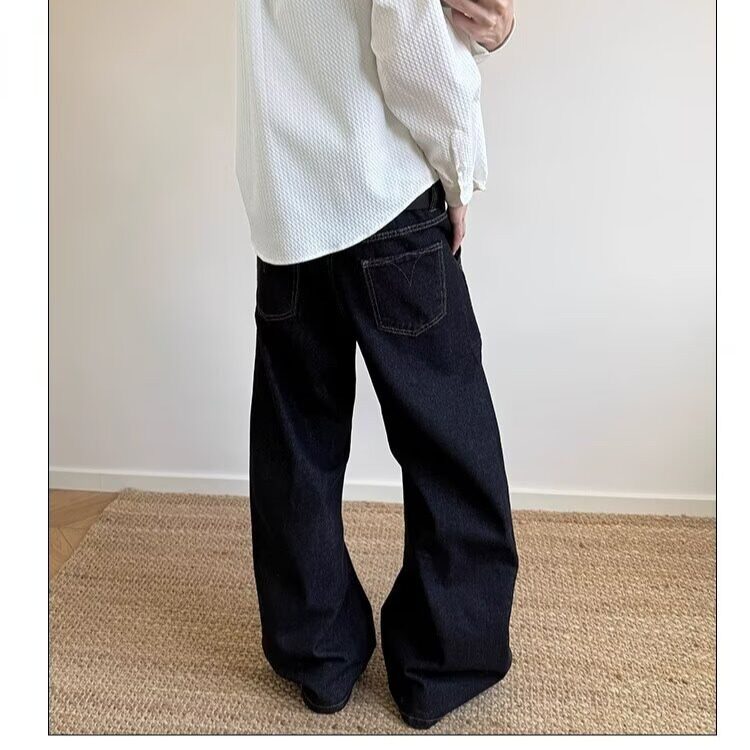 美式复古高街牛仔裤男生秋冬季款宽松直筒阔腿百搭潮牌休闲长裤子,男装牛仔裤,星座506A