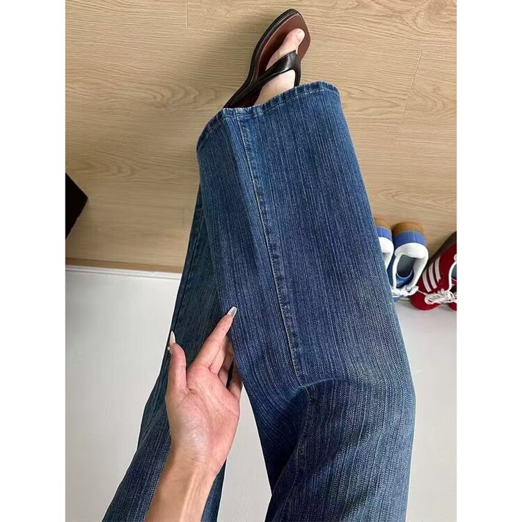 美式复古水洗蓝色牛仔裤男春秋季设计感高街潮牌直筒阔腿微喇裤子,男装牛仔裤,星座218-8