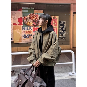 美式复古工装外套男女春秋设计感宽松百搭休闲飞行夹克W6517-P90图片