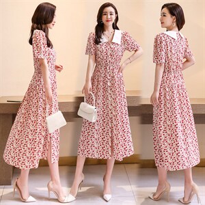 简约时尚潮流连衣裙短袖2021年夏季中长款休闲优雅,女装连衣裙,贵人树