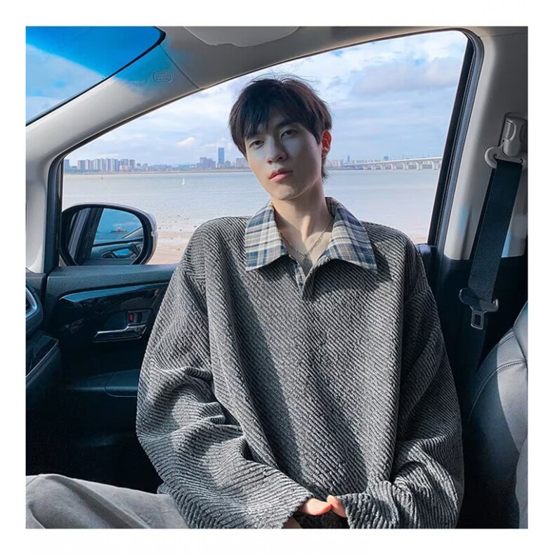 卫衣原版格子衬衫领简约流行潮流慵懒新款W101-P35，男装衬衫，星座1109-4