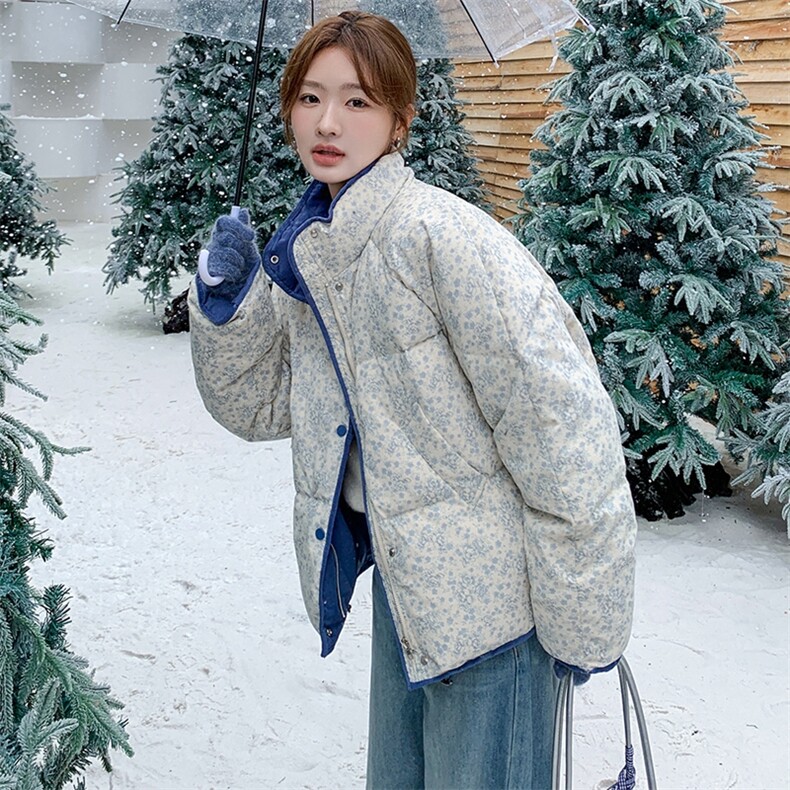 独特漂亮超好看碎花羽绒服女冬2024年新款新中式国风立领短款外套,女装羽绒服,浙宝305