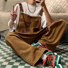 棕咖色美式工装背带裤男夏季潮牌古着vintage裤子日系复古连体衣，男装休闲裤，星座412