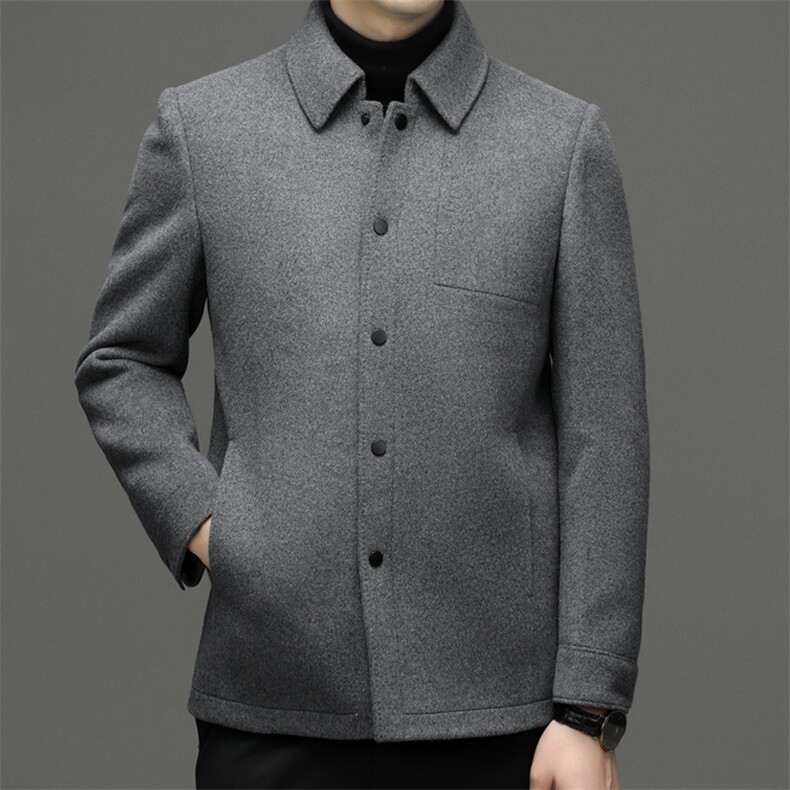 秋冬季新款简约休闲纯色翻领双面毛呢短款大衣青年男士外套，男装毛呢大衣，钱塘6003（原4033）