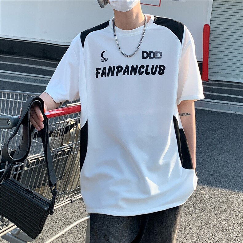 2026夏装新款薄款宽松拼接短袖印花五分袖T恤T6603/特P30白色,男装T恤,电商A094