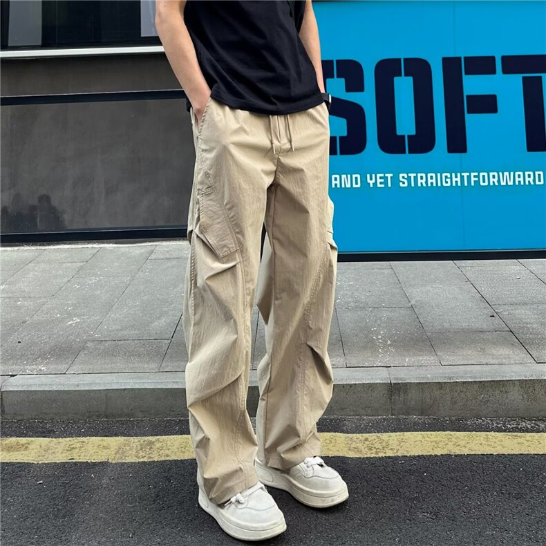 美式宽松直筒休闲裤男女潮流皱感户外运动速干工装裤X41-P40图片