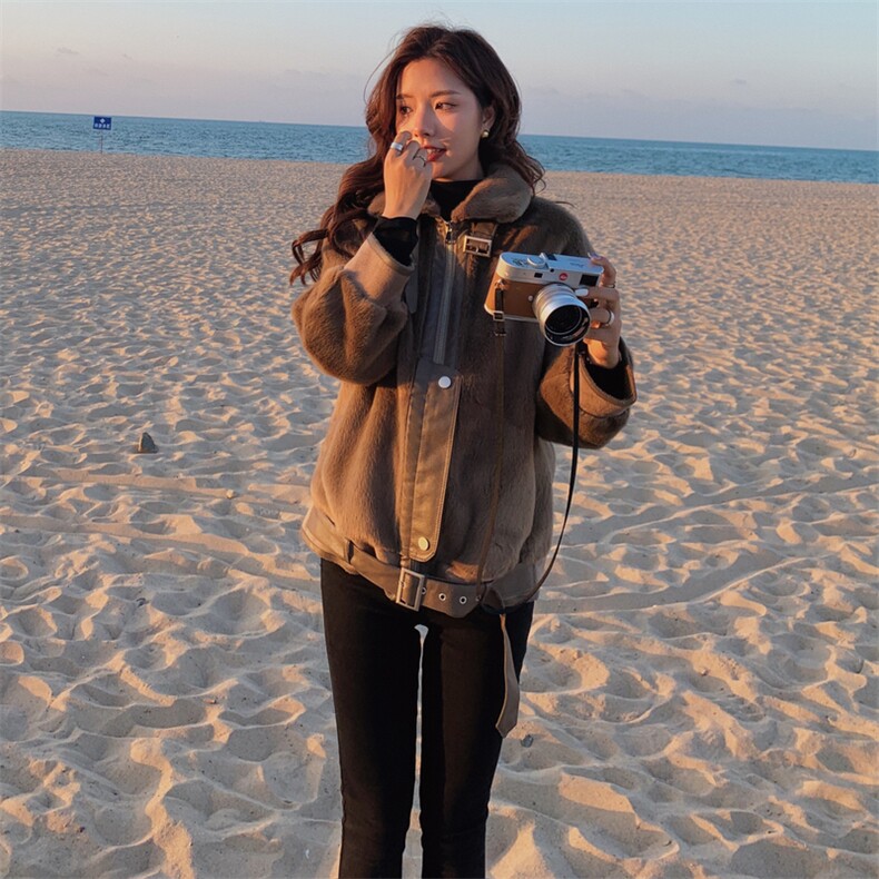 羊羔毛外套女2021冬季新款女装加绒过膝棉衣棉服中长款加厚派克服,女装皮草,潮品会