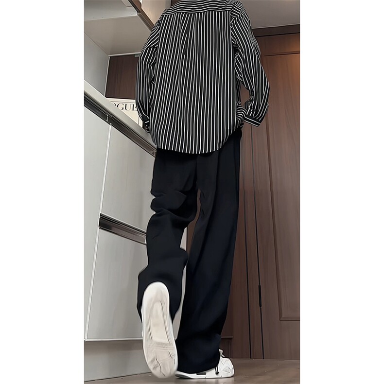 TZ30828018/P90套装长袖条纹衬衫西裤男垂感上衣衬衣休闲裤两件套,男装休闲裤,电商A141