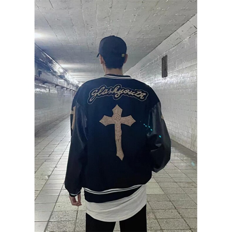 春秋季美式复古十字架刺绣棒球服嘻哈百搭夹克外套男JP40,男装夹克,星座1116A（原606A-3）