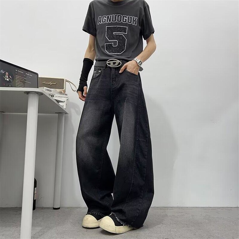 美式辣妹黑灰色弯刀牛仔裤女低腰显瘦2026新款镰刀裤RK2986-P50,男装牛仔裤,星座412-3