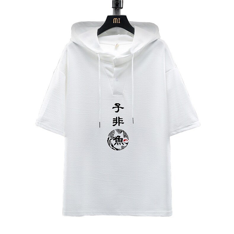 LD54070-P45连帽短袖t恤男大码胖子带帽五分袖中袖展架,男装T恤,电商A040A