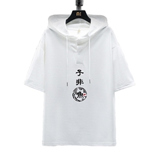 LD54070-P45连帽短袖t恤男大码胖子带帽五分袖中袖展架，男装T恤，电商A040A