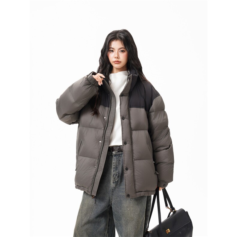 90%绒新标有报告立领撞色韩版宽松羽绒服外套Y988/P350现货图片