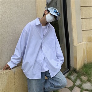 21秋款 条纹衬衫男外套港风潮牌休闲宽松衬衣上衣CS720P45控68图片