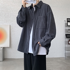 8XL-M灯芯绒衬衫特大码复古秋冬翻领长袖上衣纯色外套CS9001/P58，男装衬衫，电商B238