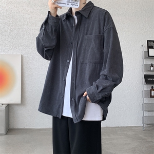 8XL-M灯芯绒衬衫特大码复古秋冬翻领长袖上衣纯色外套CS9001/P58图片